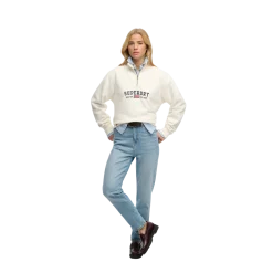New Superdry Ath Ess Graphic Half Zip - Desert Bone Off White