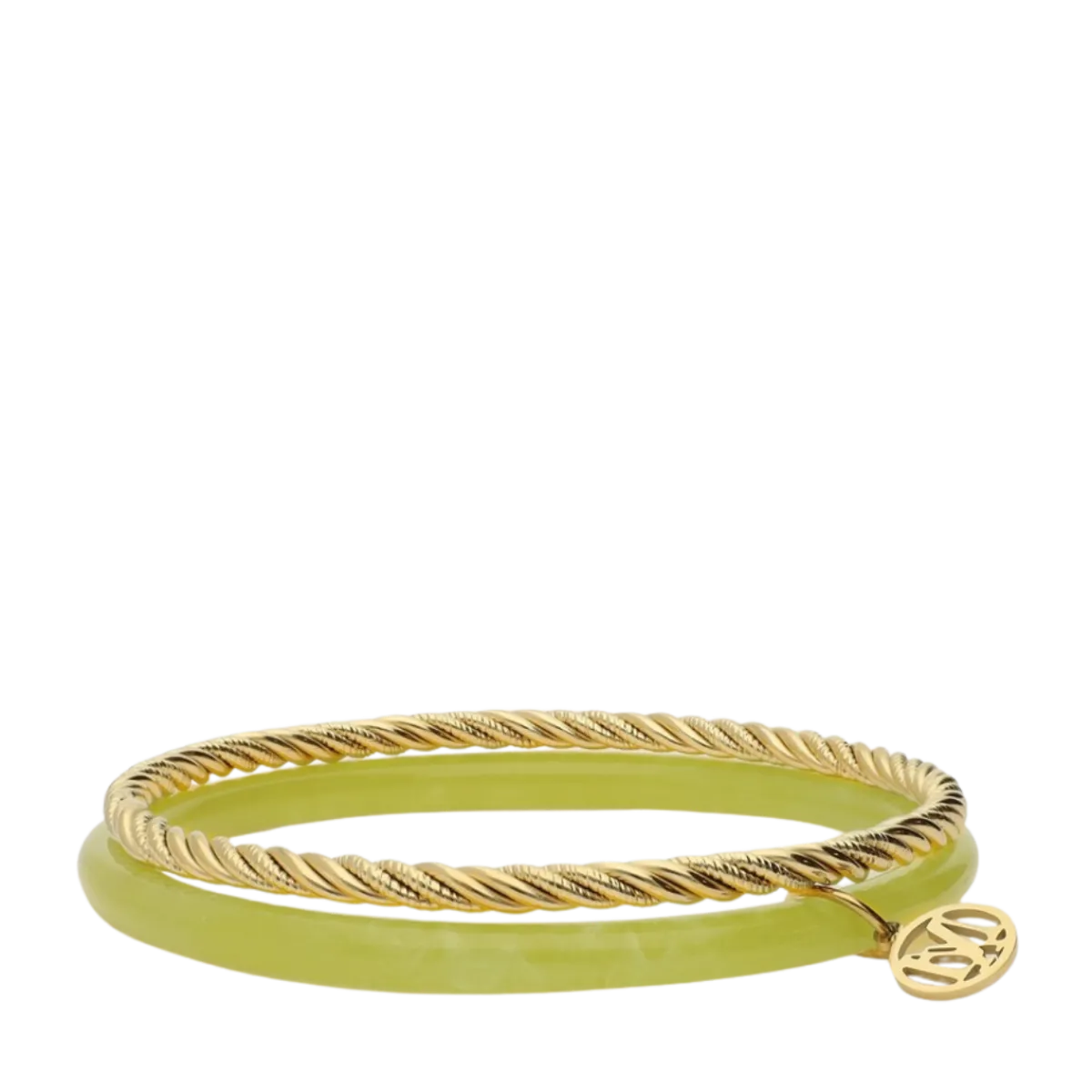 New My Jewellery Bangle Set Thin Green - Gold