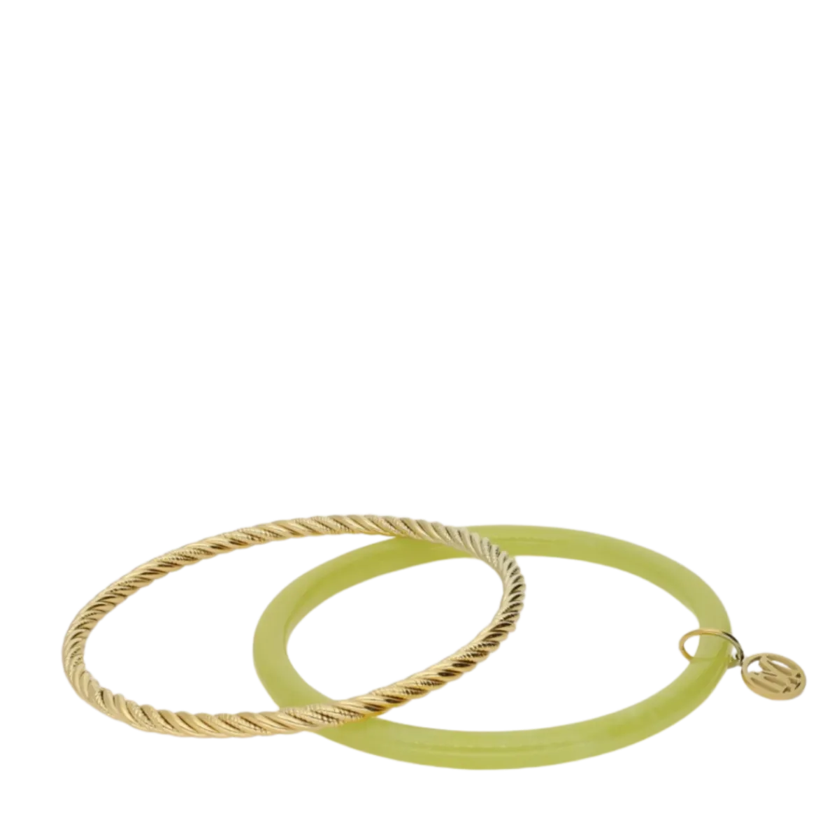 New My Jewellery Bangle Set Thin Green - Gold
