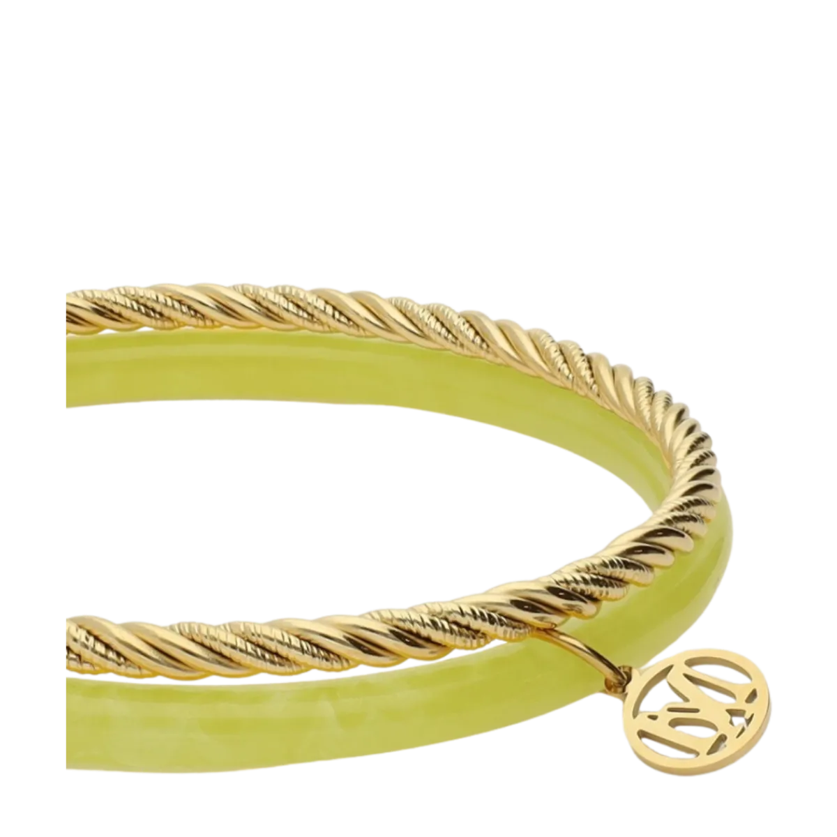 New My Jewellery Bangle Set Thin Green - Gold