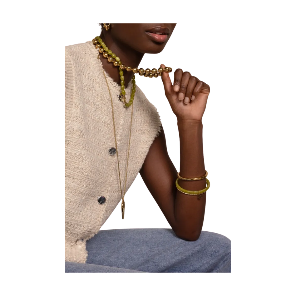 New My Jewellery Bangle Set Thin Green - Gold