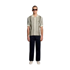 Lyle & Scott Brocade Jacquard Short Seeve Knitted Shirt - Ice Cream / Khaki Ash