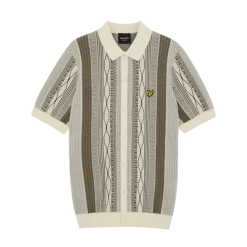 Lyle & Scott Brocade Jacquard Short Seeve Knitted Shirt - Ice Cream / Khaki Ash