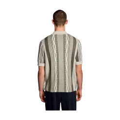 Lyle & Scott Brocade Jacquard Short Seeve Knitted Shirt - Ice Cream / Khaki Ash