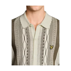 Lyle & Scott Brocade Jacquard Short Seeve Knitted Shirt - Ice Cream / Khaki Ash