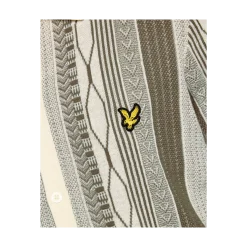 Lyle & Scott Brocade Jacquard Short Seeve Knitted Shirt - Ice Cream / Khaki Ash