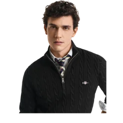 Gant Cable Knit Half-Zip Sweater - 5 Black