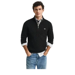 Gant Cable Knit Half-Zip Sweater - 5 Black