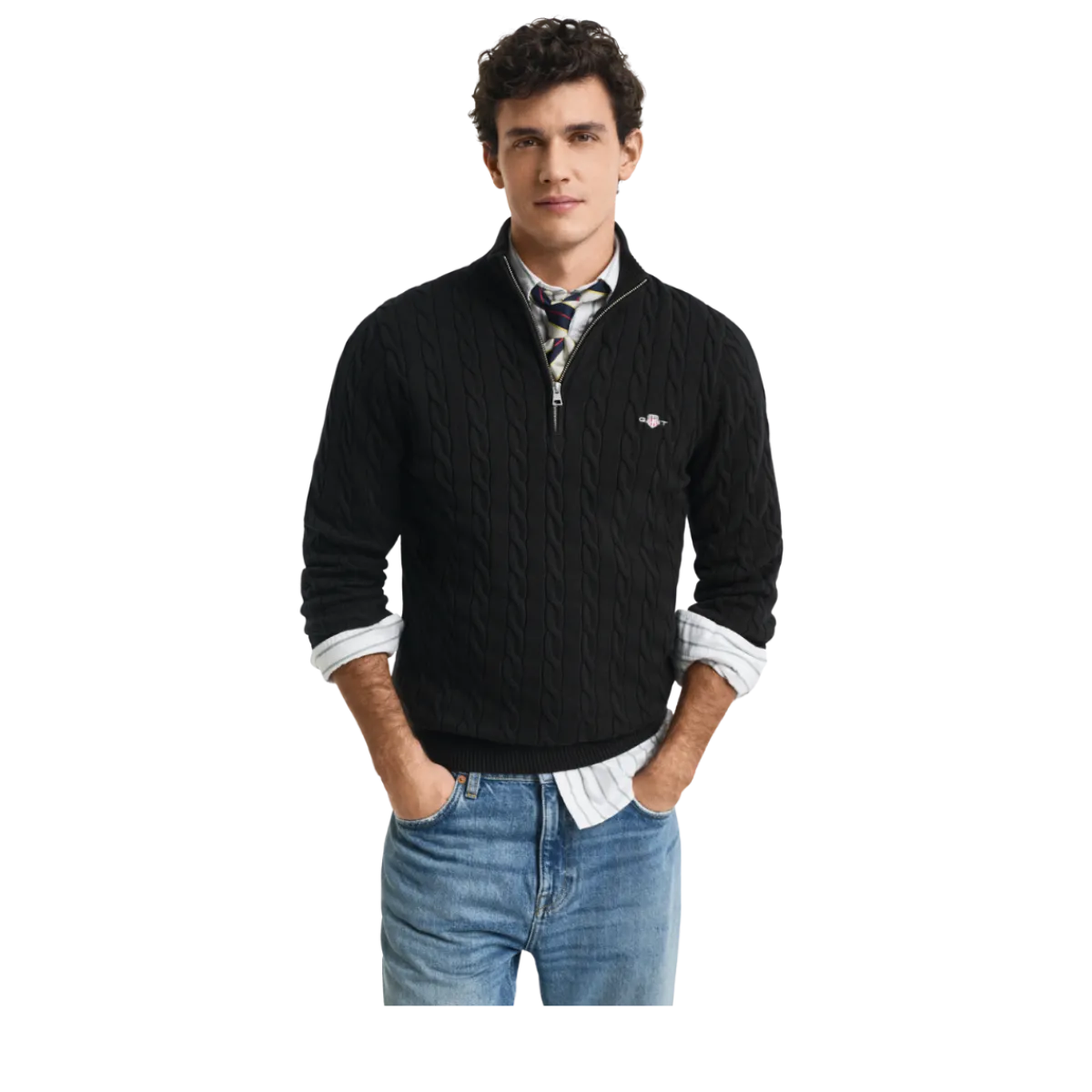 Gant Cable Knit Half-Zip Sweater - 5 Black