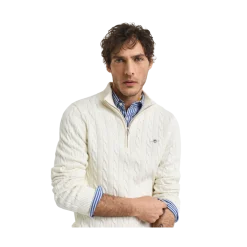 Online Gant Cabe Knit Haf-Zip Sweater - Cream