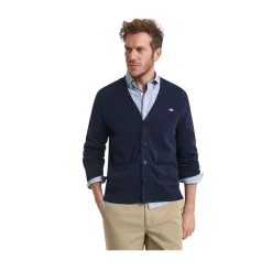 New Gant Casual Cotton Cardigan - 433 Evening Blue