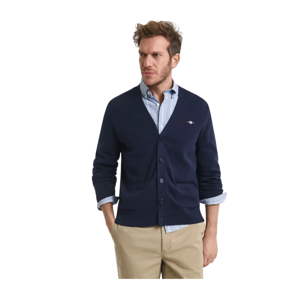 New Gant Casual Cotton Cardigan - 433 Evening Blue