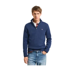 Outlet Gant Casual Cotton Halfzip - Dark Jeansblue Melange