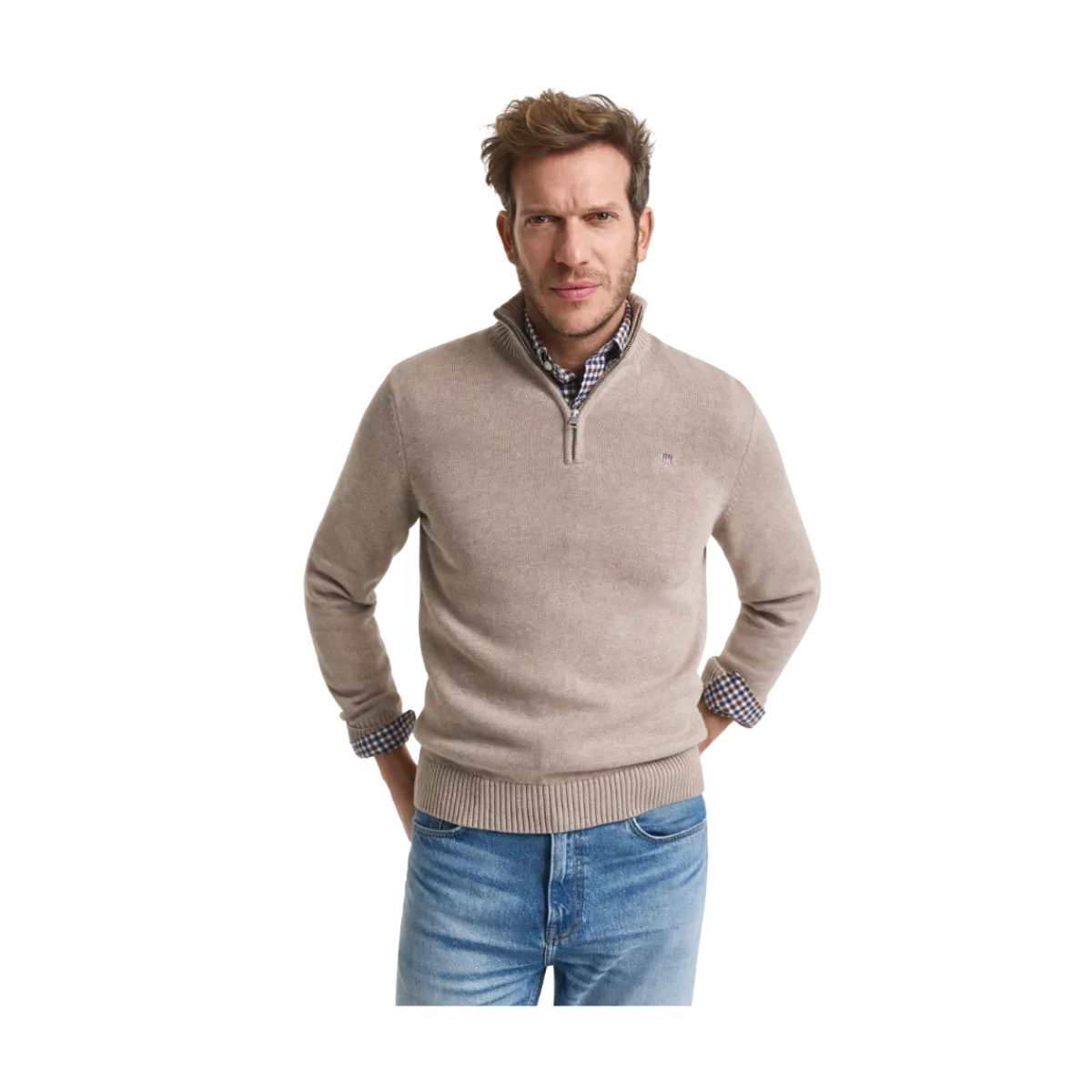 New Gant Caual Cotton Halfzip - DK. and Melange