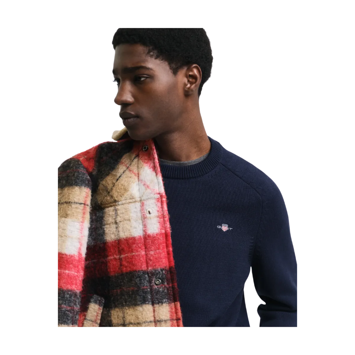Gant CASUAL COTTON SADDLE C-NECK - Blue