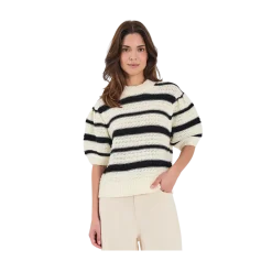 Norr Cerise SS Knit Top - BLACK STRIPE