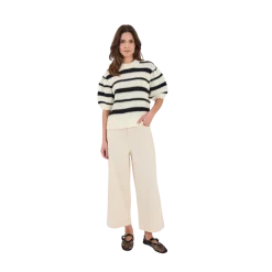 Norr Cerise SS Knit Top - BLACK STRIPE