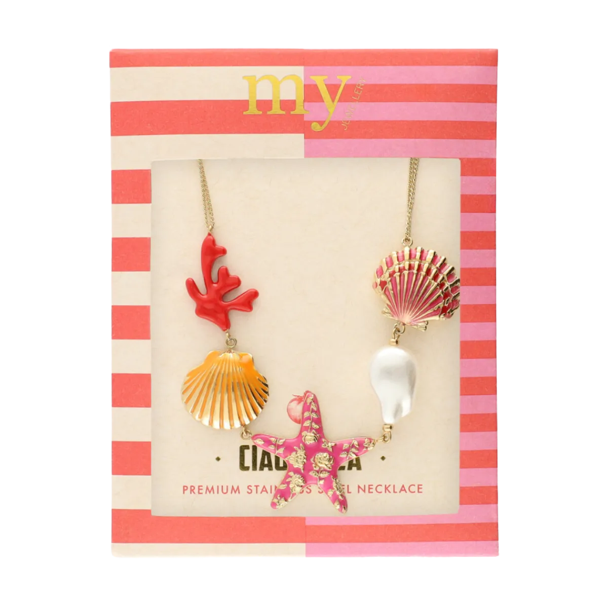 Discount My Jewellery Ciao Necklace with Shells and Pearl - Gold