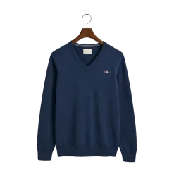 Hot Gant Classic Cotton V-Neck - Dark Jeansblue Melange