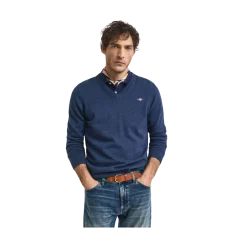 Hot Gant Classic Cotton V-Neck - Dark Jeansblue Melange