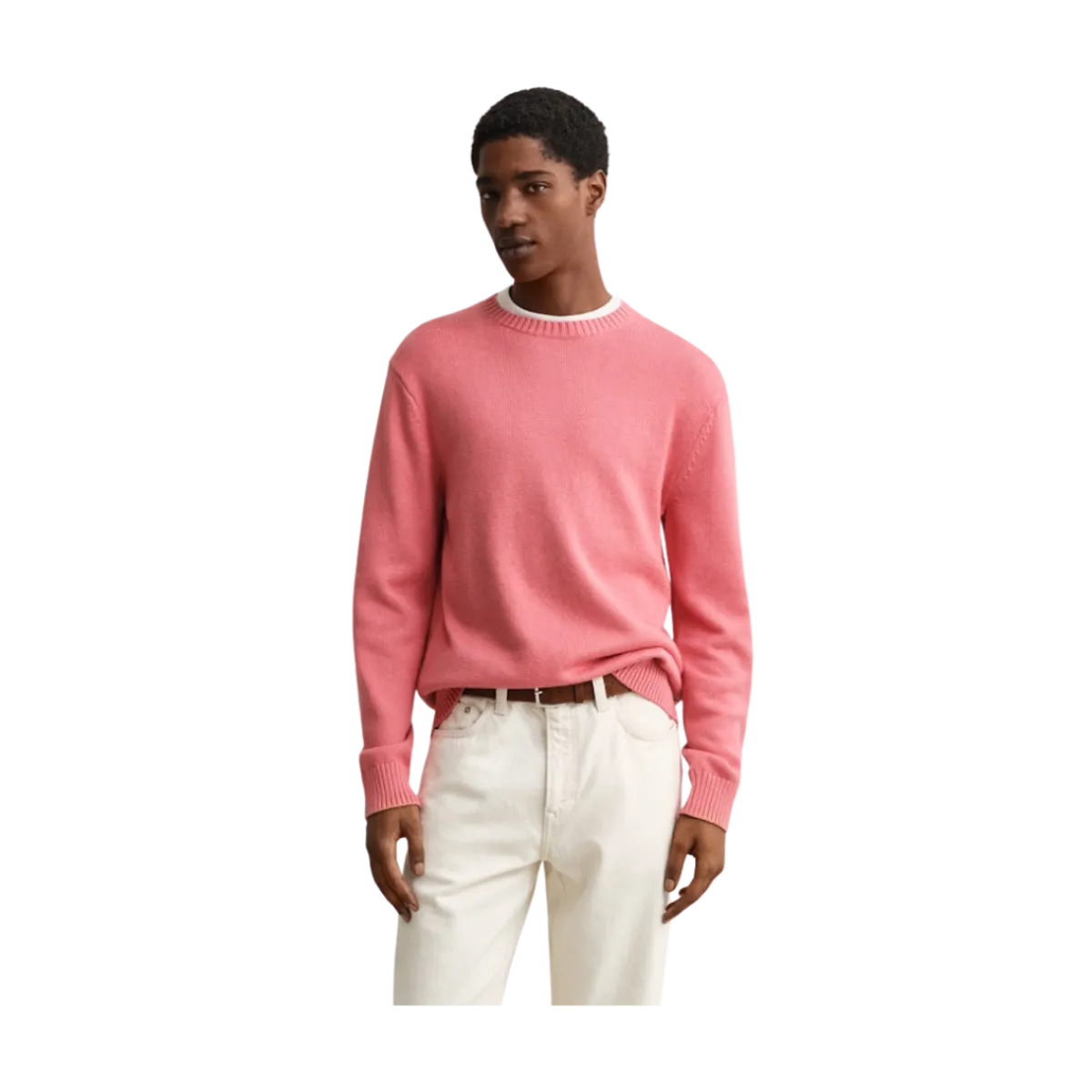 Discount Gant Cotton Blend C-Neck - Rose Pink