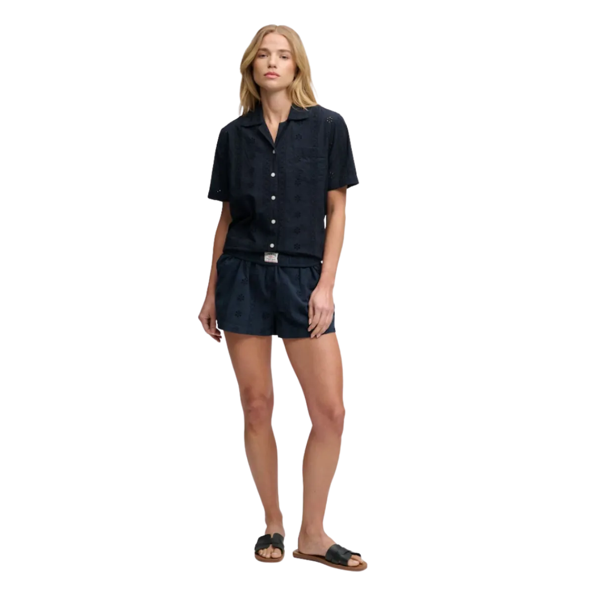 New Superdry Cotton Broderie Beach Shorts - Eclipse Navy