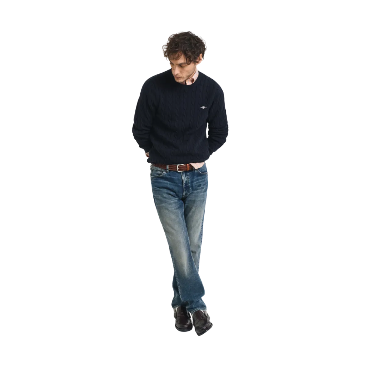 Clearance Gant Cotton Cable C-Neck - Evening Blue
