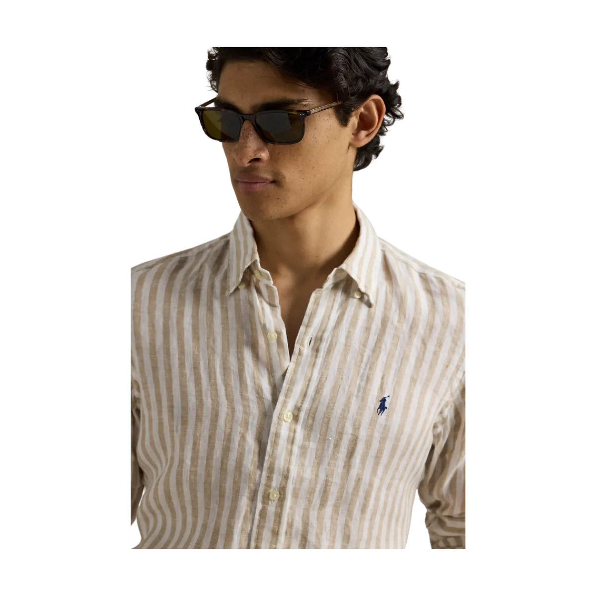 Sale Polo Ralph Lauren Custom Fit Striped inen Shirt - Coasta Beige/White