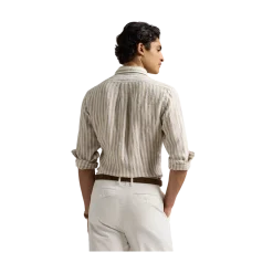 Sale Polo Ralph Lauren Custom Fit Striped inen Shirt - Coasta Beige/White