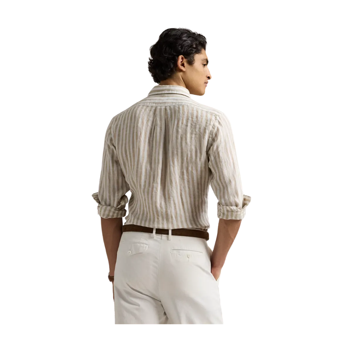 Sale Polo Ralph Lauren Custom Fit Striped inen Shirt - Coasta Beige/White