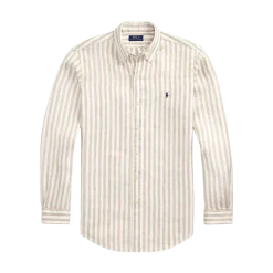 Sale Polo Ralph Lauren Custom Fit Striped inen Shirt - Coasta Beige/White