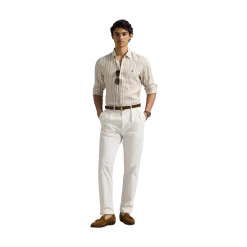 Sale Polo Ralph Lauren Custom Fit Striped inen Shirt - Coasta Beige/White