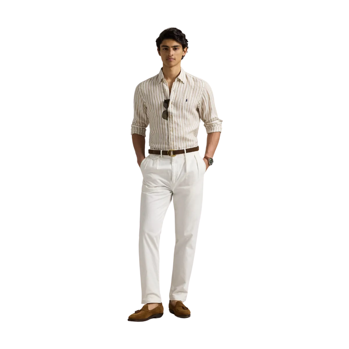 Sale Polo Ralph Lauren Custom Fit Striped inen Shirt - Coasta Beige/White