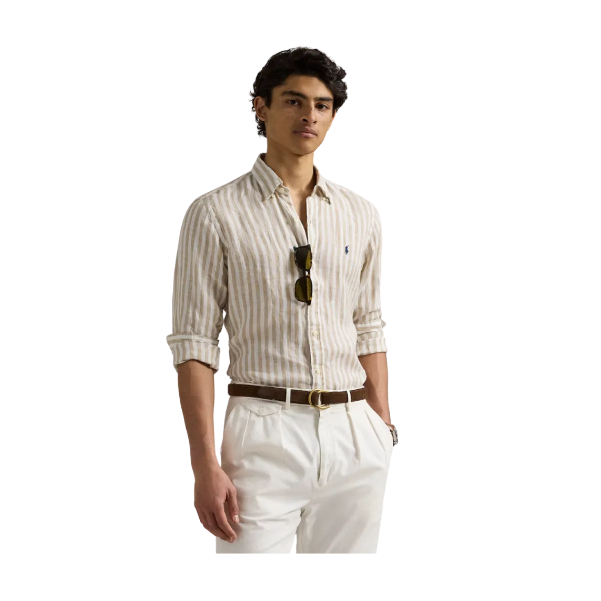 Sale Polo Ralph Lauren Custom Fit Striped inen Shirt - Coasta Beige/White