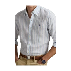 Best Polo Ralph Lauren Custo Fit Striped inen Shirt - Office Bue/White