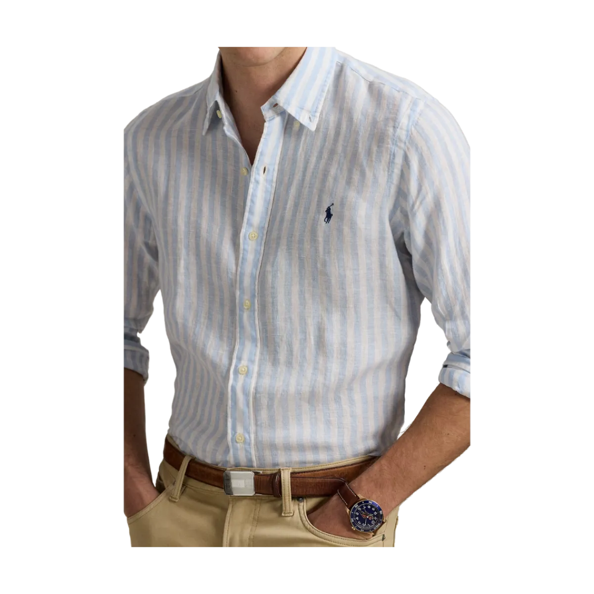 Best Polo Ralph Lauren Custo Fit Striped inen Shirt - Office Bue/White