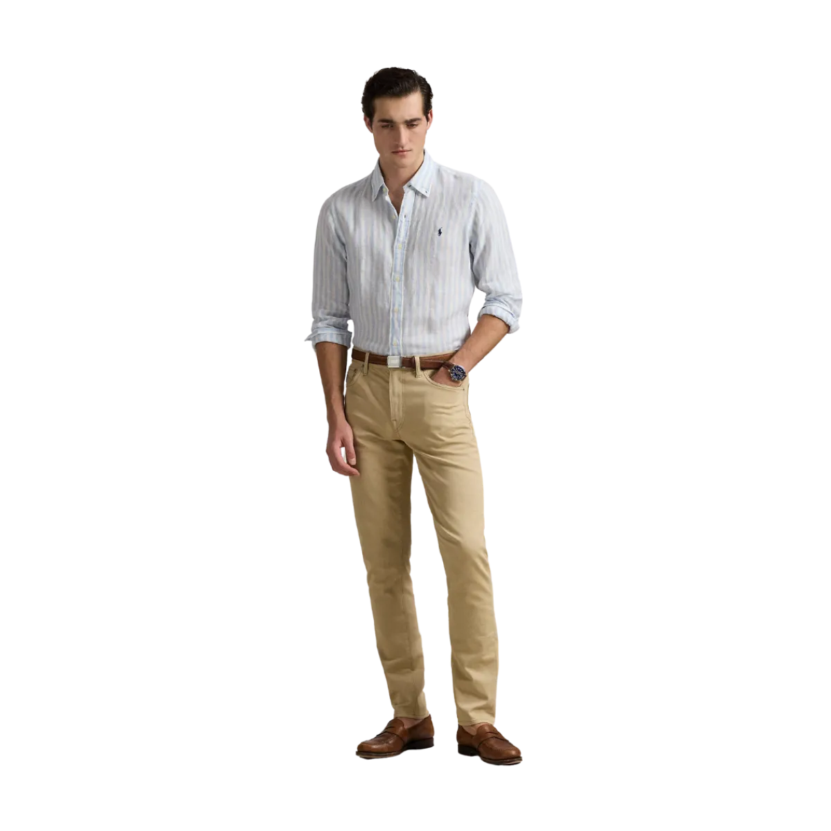 Best Polo Ralph Lauren Custo Fit Striped inen Shirt - Office Bue/White