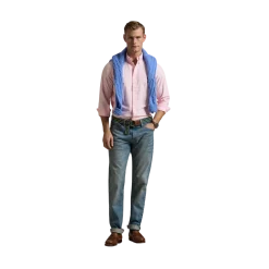Outlet Polo Ralph Lauren Custo Fit Striped Oxford Shirt - New Rose/White