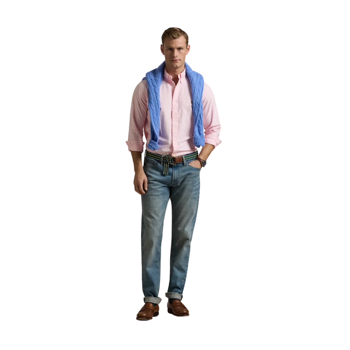 Outlet Polo Ralph Lauren Custo Fit Striped Oxford Shirt - New Rose/White