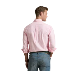 Outlet Polo Ralph Lauren Custo Fit Striped Oxford Shirt - New Rose/White