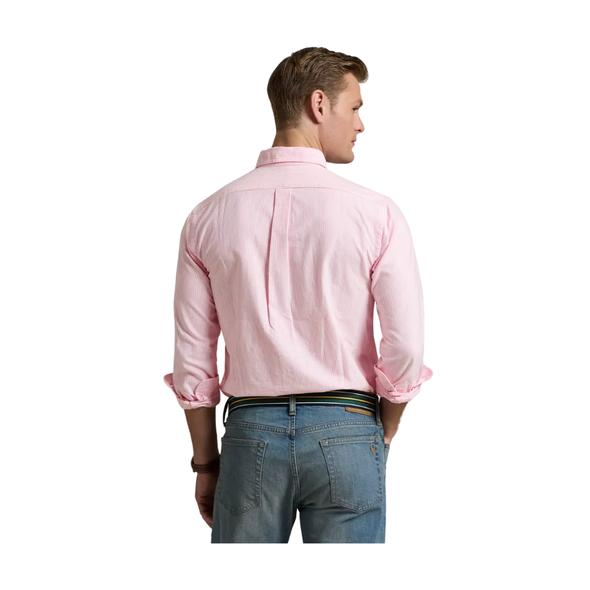 Outlet Polo Ralph Lauren Custo Fit Striped Oxford Shirt - New Rose/White