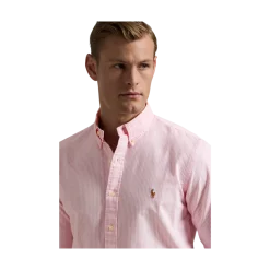 Outlet Polo Ralph Lauren Custo Fit Striped Oxford Shirt - New Rose/White