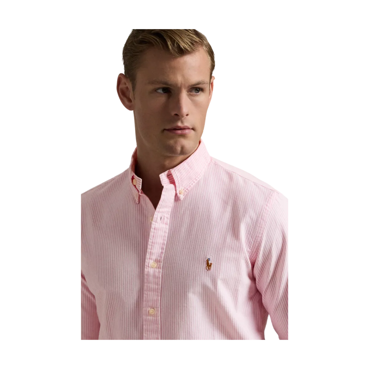 Outlet Polo Ralph Lauren Custo Fit Striped Oxford Shirt - New Rose/White