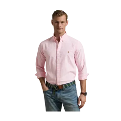 Outlet Polo Ralph Lauren Custo Fit Striped Oxford Shirt - New Rose/White