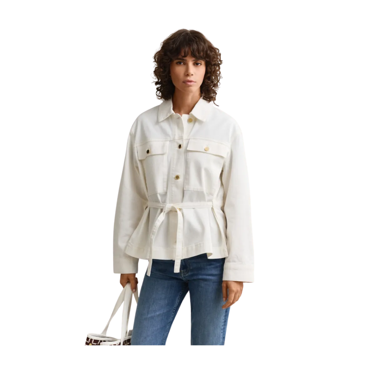 Discount Gant Deni Jacket With Tie Detail - Eggshell