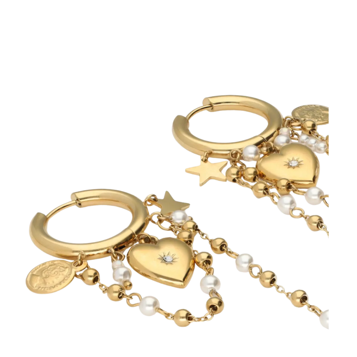 Discount My Jewellery Earrings with Heart and Pearl - Gold