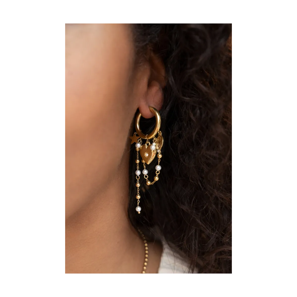 Discount My Jewellery Earrings with Heart and Pearl - Gold
