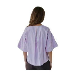 Outlet Norr Emily SS Top - Blue/Pink Stripe