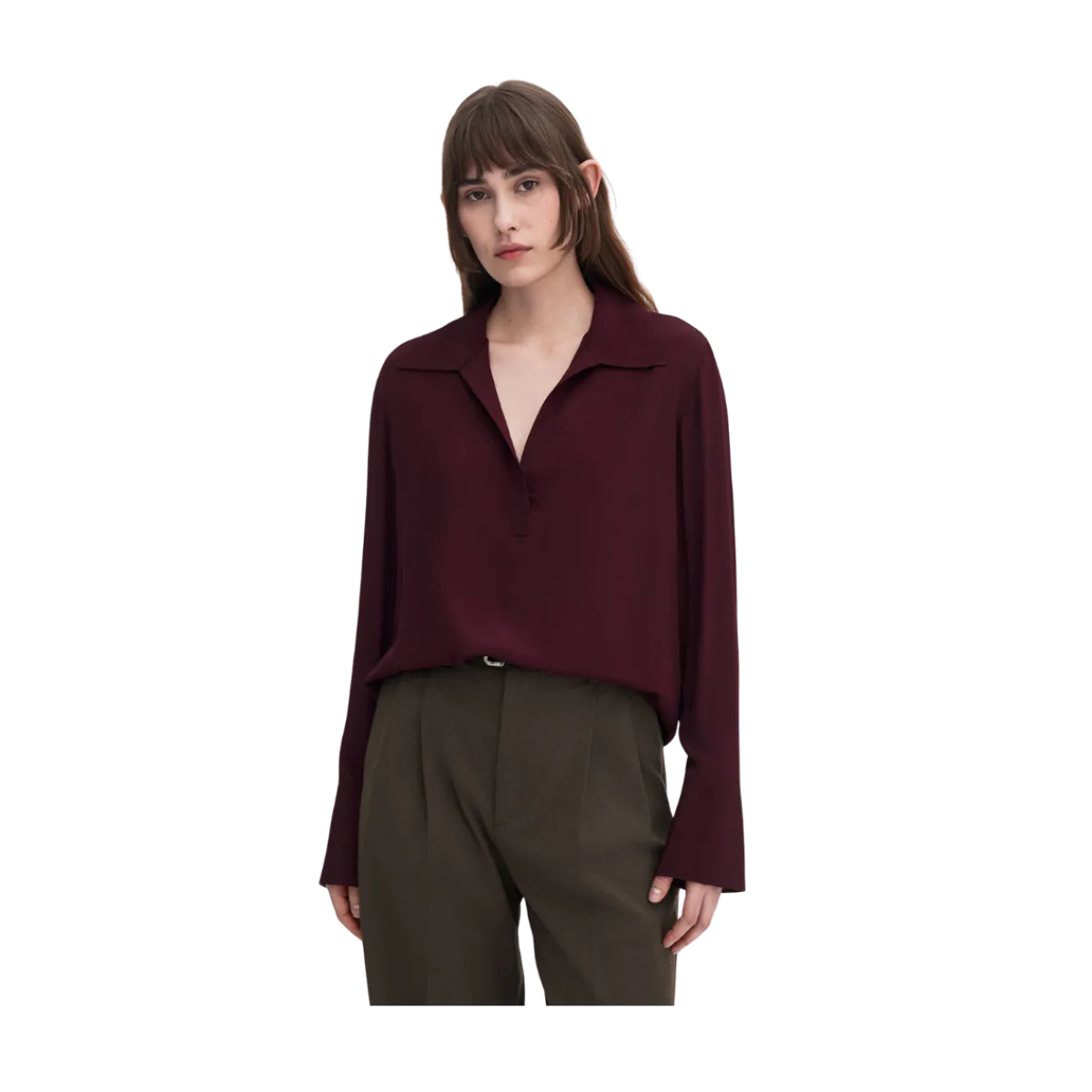 Discount Filippa K Half Placket Blouse - Dark Burgundy