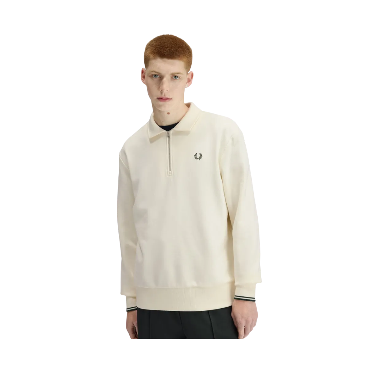 Fred Perry Haf Zip Coared Sweatshirt - Ecru
